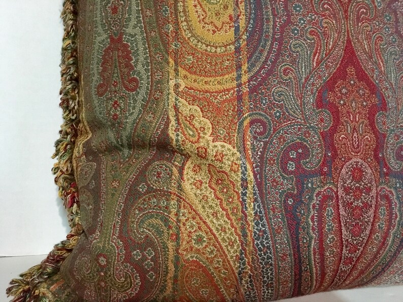 Lee Jofa Striped Paisley Wool Pillow with Looped Fringe image 2