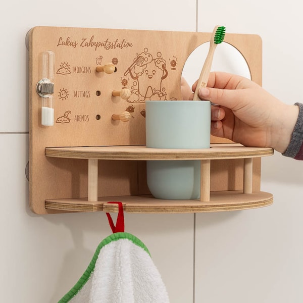 Zahnzauber Zahnputzstation für 1 oder 2 Kinder. Montessori Station mit Belohnungssystem für mehr Spaß beim Zähneputzen