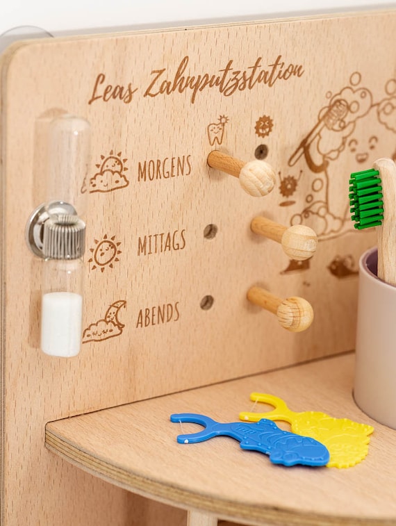 Zahnzauber Zahnputzstation für 1 oder 2 Kinder. Montessori Station mit Belohnungssystem für mehr Spaß beim Zähneputzen