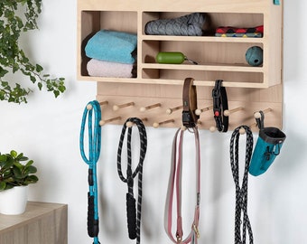Produktbild von Hundegarderobe Mit Ablage Für Zuhause INEXTERIOR Hundegarderobe XXL Aus Holz - Mit Kotbeutelspender & Ablage, Personalisierbar Wandgarderobe Mit Ablage