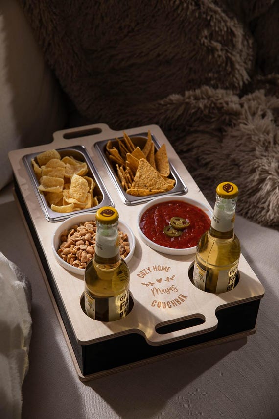 Inexterior Couchbar Double - Die Couchbar mit 4 Snackschalen in verschiedenen Größen für Mega Snackauswahl auf dem Sofa
