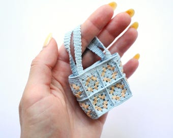Delicate Blue Bag for Blythe Doll - Boho Ethnic Style - Granny Square Crochet Bag