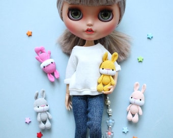 Bunny Miniature Pet for Blythe Dolls. Cute Rabbit Toy for Custom Blythe Doll. Blythe Accessories
