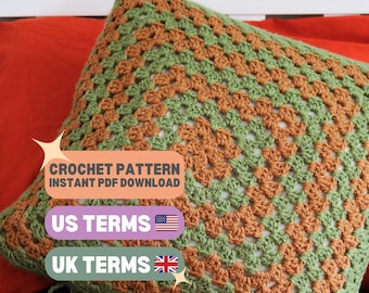 Padrão de Almofada de Crochê Quadrada da Vovó | Capa de Almofada Boho para Iniciantes | Download Digital em PDF | Decoração de Casa DIY Rápida e Fácil