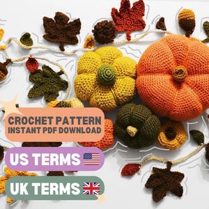 Autumn Crochet Bundle: Garland & Pumpkins – Beginner Crochet Pattern | Fall Thanksgiving Decor | Amigurumi Pumpkins | Leaf Garland