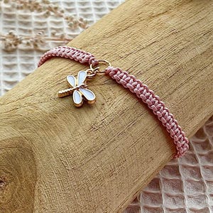 Macrame bracelet / friendship bracelet / boho bracelet / dragonfly bracelet / gold pendant bracelet / personalized bracelet / pink bracelet
