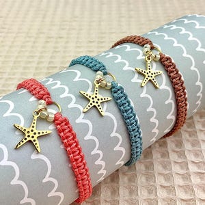 Sommer Armband Makramee mit Seestern und Miyuki Perlen in deiner Wunschfarbe mit Geschenkkarte