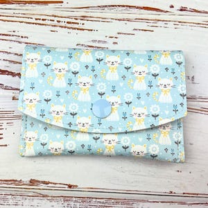 Portafoglio da donna a tema gatto in similpelle con scomparto per carte e portamonete, mini portafoglio, piccolo porta carte con chiusura a scatto