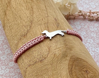 Macrame bracelet with a silver dachshund in your desired color
