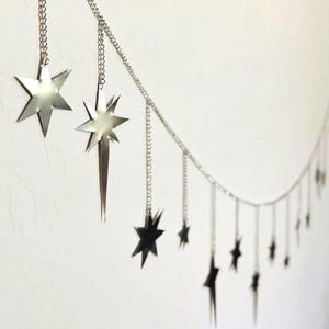 Silver Star Decor Celestial Garland Silver Whimsical Wall Hanging Fantasy Decor Sun Catcher Garland Sun Moon Star Hanging Artisan Star Charm