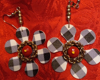 Handcrafted Faux Leather Flower Earrings