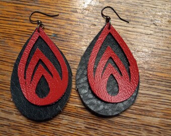 Handmade Red and Black Stacked Faux Leather Earrings