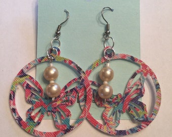 Handcrafted Faux Leather pearl butterfly Earrings