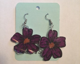 Handmade purple plastic flower Earrings