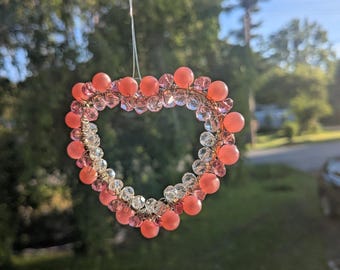 Handcrafted wire wrapped heart shaped suncatcher