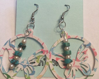 Handcrafted Faux Leather turquoise butterfly Earrings