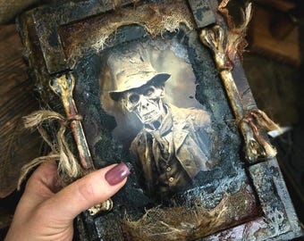 Hand-Finished Grimoire Journal, Creepy Book of Shadows, 200 Pages Writing Notebook