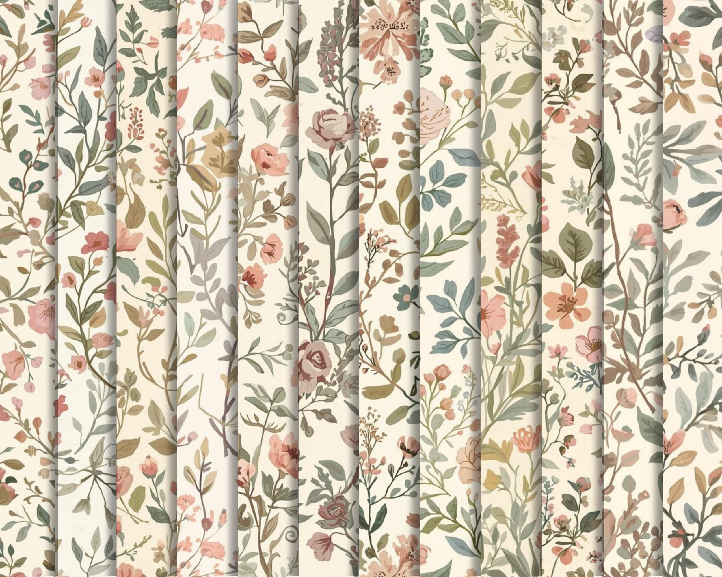 12 Cottagecore Floral Digital Paper Patterns | 12x12 | Neutral Pastel ...