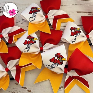 Sublimated Personalized Sideline Cheer Bow - You choose the colors! Custom! Ribbon, Glitter, or Satin Bow
