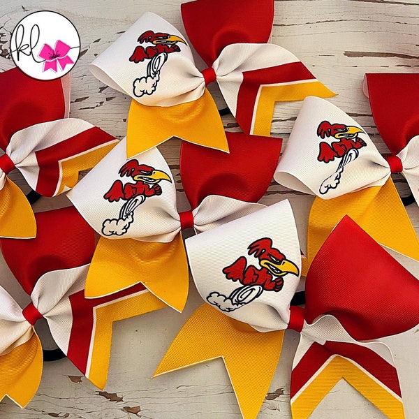 Sublimated Personalized Sideline Cheer Bow - You choose the colors! Custom! Ribbon, Glitter, or Satin Bow