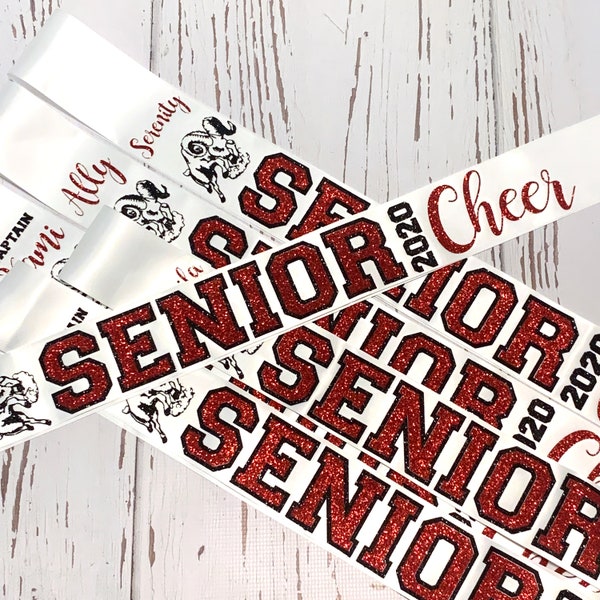 2024 Senior Sashes - 2 color glitter vinyl - Personalized and customized - Cheer Dance Pom Soccer Volleyball Tennis ANY Sport