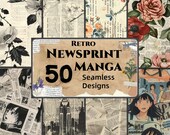 Seamless Newsprint, Retro Newspaper Clipping Art, Newspaper Print Set, Manga Panels Decor, Manga Gift Ideas, Newsprint Gift Wrap