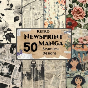 Papel de periódico sin costuras, arte de recorte de periódico retro, conjunto de impresión de periódico, decoración de paneles de manga, ideas de regalo de manga, envoltura de regalo de papel de periódico