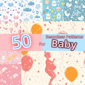 Seamless Digital Paper Backgrounds Perfect For Baby Shower, New Baby, Gender Reveal Party, Cute Designs, For Commercial Use