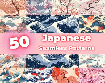 50 Seamless Pattern Bundle, Japanese Background Printable Digital Papers For Commercial Use, Instant Download