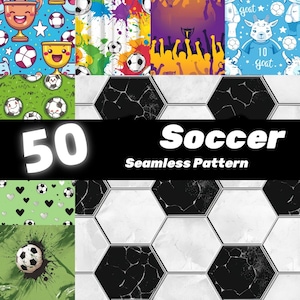 50 Soccer Digital Printable Paper, Football Seamless Background, Birthday Party Decoration, Commercial Use Instant Download Sport Designs.