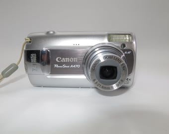 Canon PowerShot A470 Silver Compact retro Y2k Digital Camera with SD Card Tested and works excellent