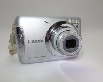 Canon PowerShot A470: シルバー Y2K デジタルカメラ、SD カード