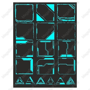 200,000 cliparts + Futuristic Tech Borders and Frames Clipart - Neon Blue SVG PNG Elements for Sci-Fi Designs