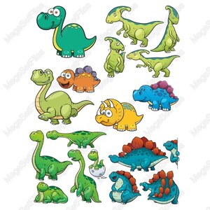 Adorabile set di clipart di dinosauri in SVG PNG / stile cartone animato per artigianato e decorazioni per bambini