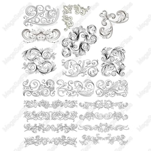 Ornate Baroque Scrollwork Clipart, SVG & PNG, Elegant Flourishes, Vintage Style Decoration