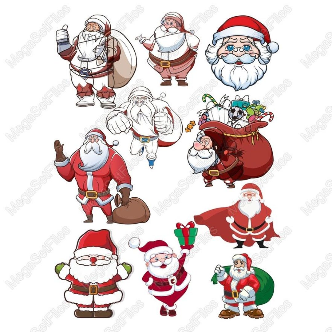 Festive Santa Claus SVG PNG Clipart Set | Christmas Cartoon Characters ...