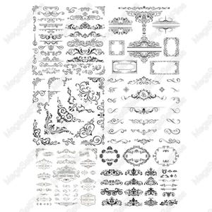 200 000 cliparts + elegantes marcos y adornos vintage en negro, SVG y PNG de alta resolución para invitaciones y manualidades