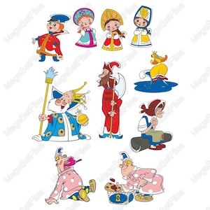 Wunderliches Storybook Charakter Clipart Set - Märchen-Stil in leuchtenden Farben, SVG- und PNG-Formaten