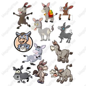 Playful Donkey Clipart Set in Cartoon Style, SVG & PNG, for Kids Crafts Cards