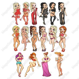 Set di clipart di ragazze alla moda glamour in SVG, PNG / Illustrazioni di cartoni animati eleganti per progetti di bellezza