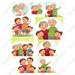 Happy Family Clipart Bundle SVG PNG | Grandparents & Children Illustration Set | Bright Cartoon Style Graphics for Crafts