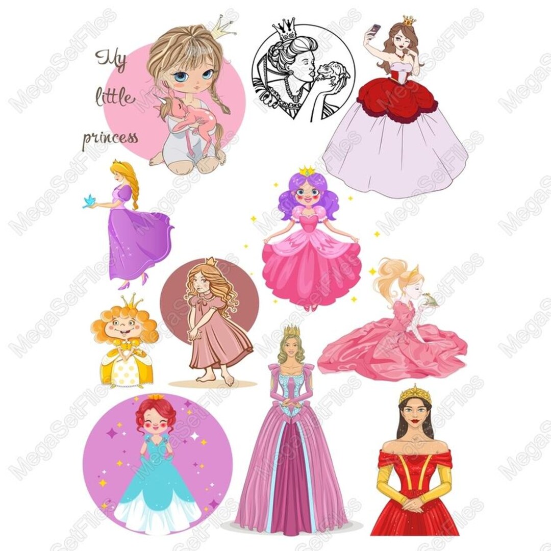 Charming Princess Clipart Set for Kids in Pastel Colors, SVG PNG Files ...