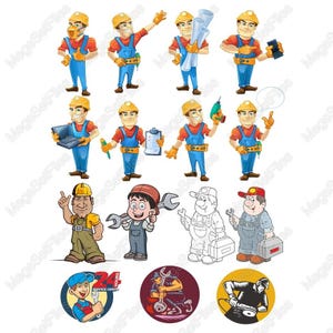 Construction Worker Clipart Set in Cartoon Style, SVG & PNG Formats for Professionals