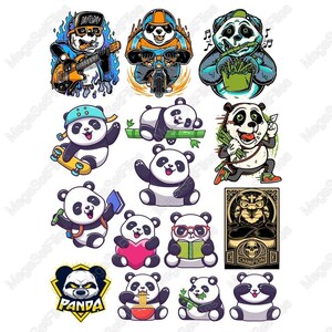 Fun Panda Clipart Set in Cartoon Style, SVG PNG Files, Playful Characters for Crafts & Decor