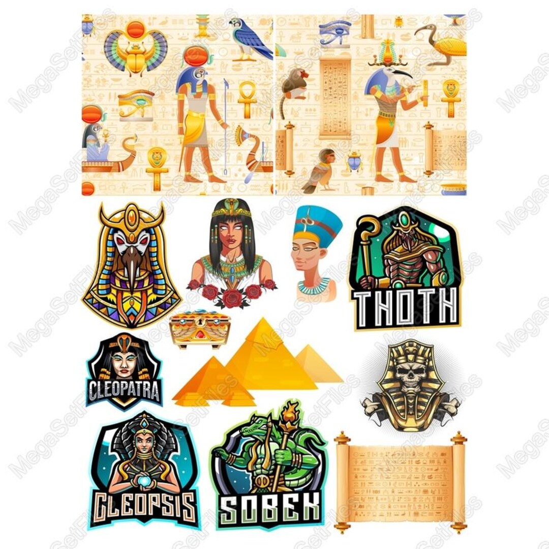 Ancient Egypt Clipart Set With Hieroglyphics Mandalas Pyramids in SVG ...