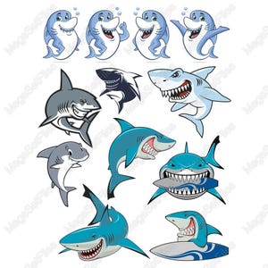 Clipart requin dessin animé ludique au format SVG, PNG pour fêtes d'enfants et travaux manuels sur le thème de l'océan