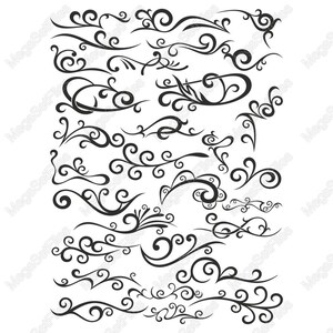 Élégant tourbillon ornements Clipart ensemble SVG PNG, fleurs décoratives noires, éléments de conception d'artisanat bricolage