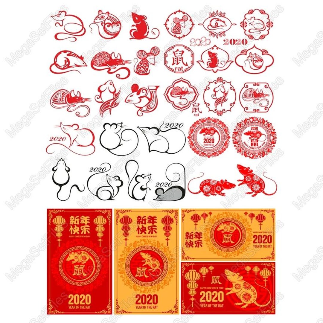 200,000 Cliparts + Chinese New Year Rat Clipart Set - Red & Gold SVG ...