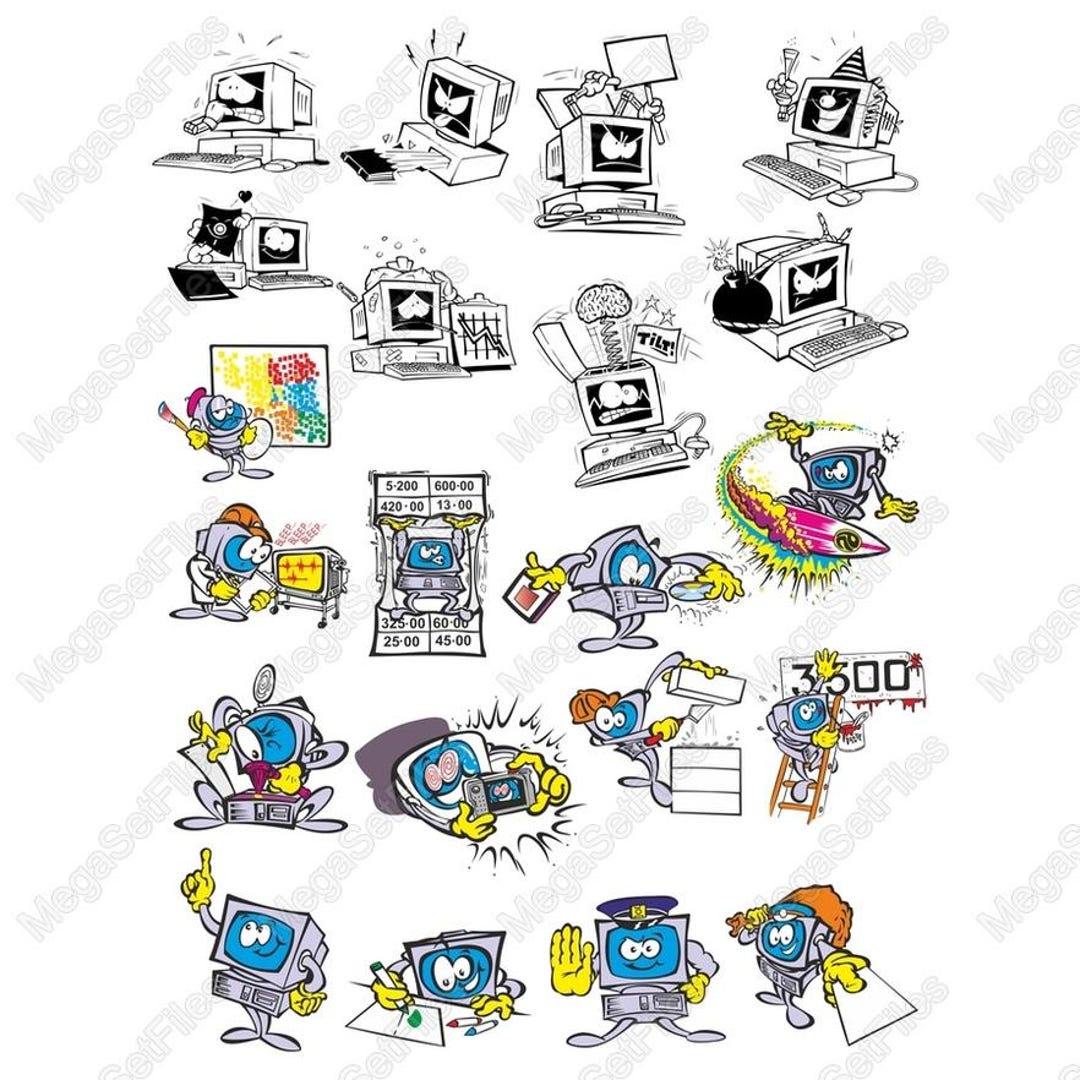Retro Computer Mascot Clipart Set in SVG, PNG | Fun Whimsical Designs ...