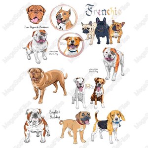 Bulldog Clipart Set - SVG, PNG - Cute Cartoon Dog Breeds Collection - Frenchie, American Bulldog Art
